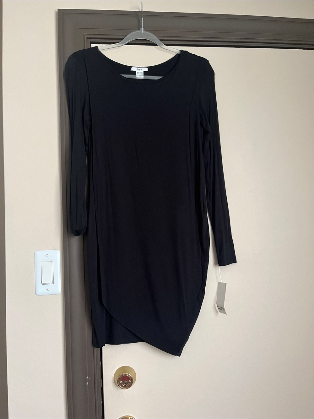 Bar III Black Long-Sleeve Asymmetric Hem Dress